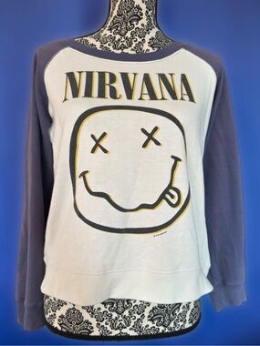 Nirvana Raglan Smiley Face Sweatshirt. Size Medium.